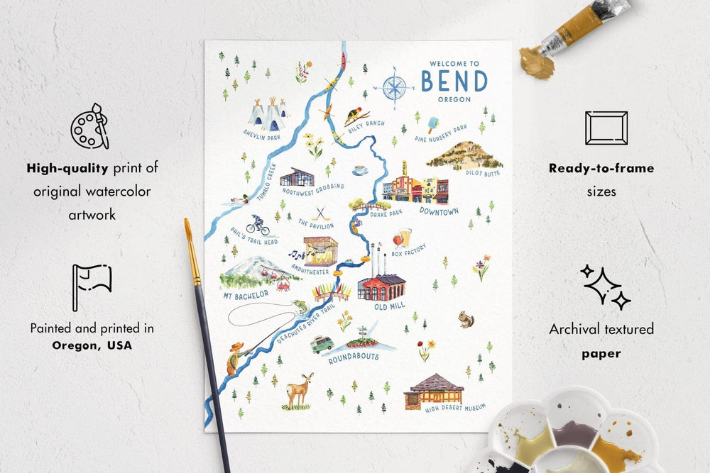 PNW Bend, Oregon Map Illustrated | Art Print - Pac Nor Westy -