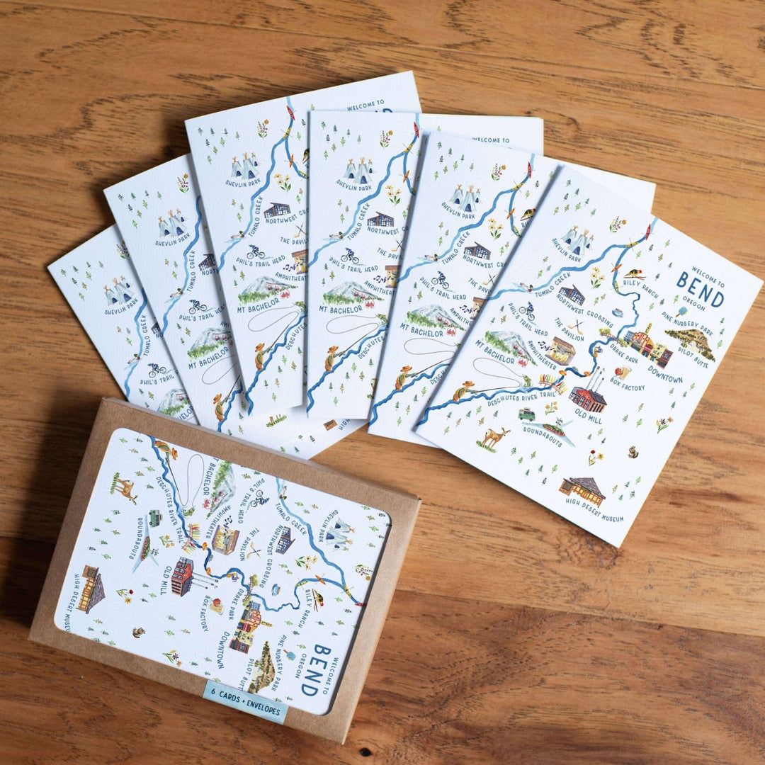 PNW Bend Oregon Illustrated Map Greeting Card - Pac Nor Westy - 