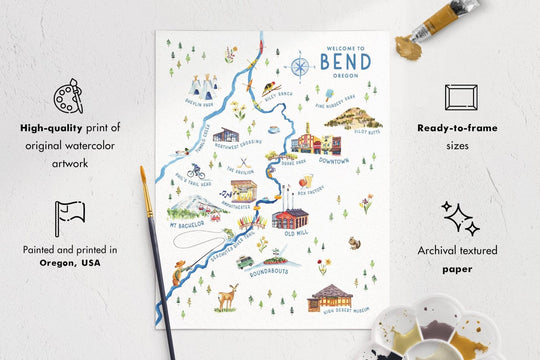 PNW Bend, Oregon Map Illustrated | Art Print - Pac Nor Westy - 