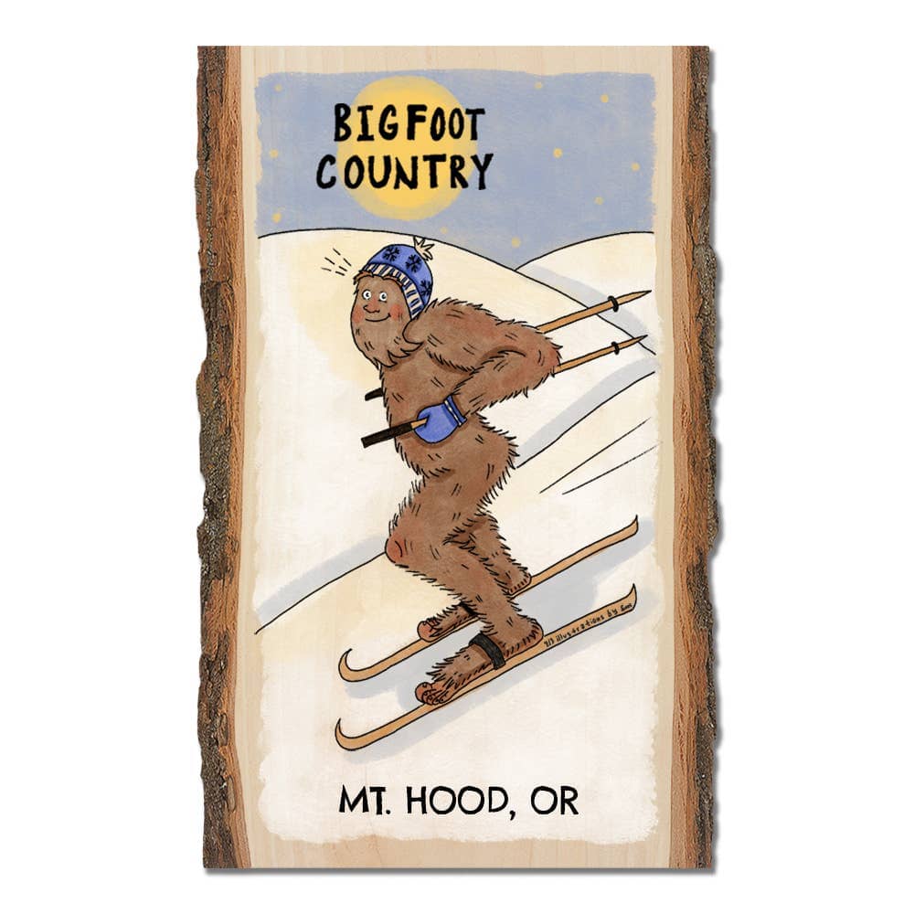 PNW Bigfoot Skier - Wood Postcard & Magnets - Custom Namedrop: Magnet - Pac Nor Westy - 