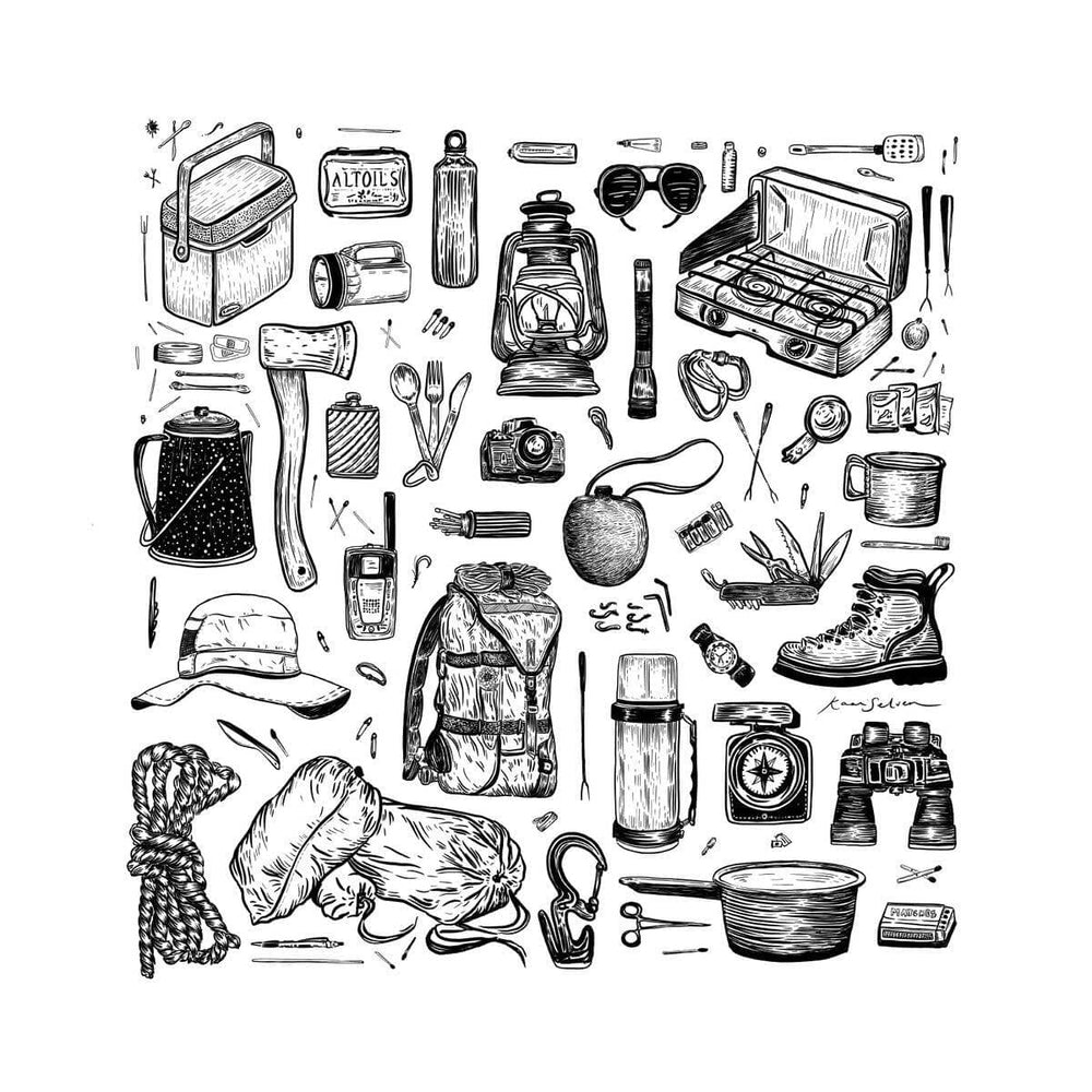PNW Camping Essentials Art Print: 12" x 12" - Pac Nor Westy - 