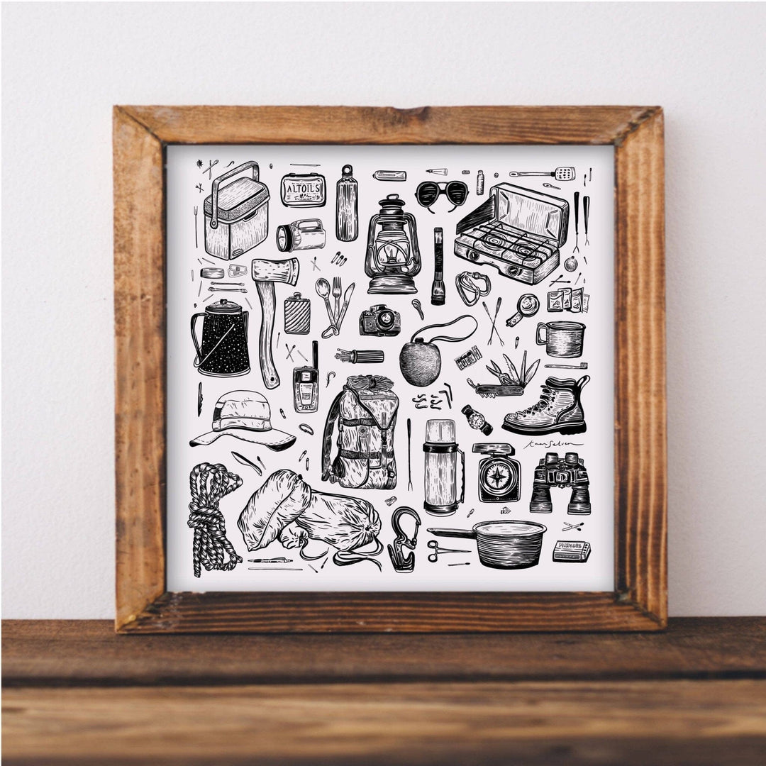 PNW Camping Essentials Art Print: 12" x 12" - Pac Nor Westy - 