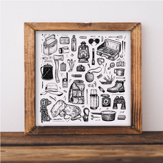 PNW Camping Essentials Art Print: 12" x 12" - Pac Nor Westy - 