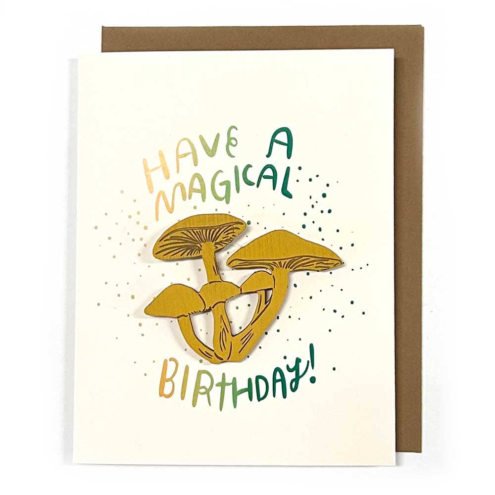 PNW Magical Birthday - Mushroom Magnet w/ Card: Mustard - Pac Nor Westy - 