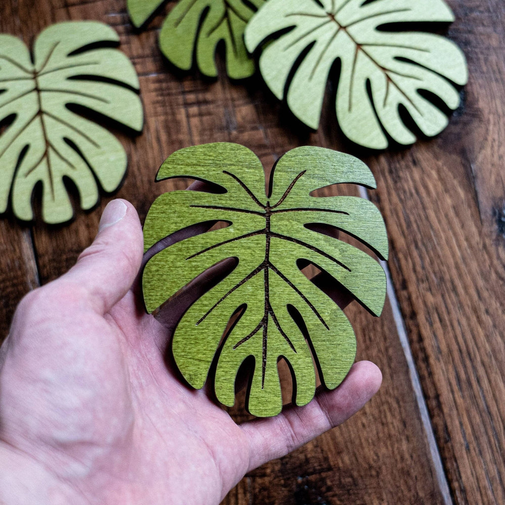 PNW Monstera Leaf Wood Coasters: Dark - Pac Nor Westy - 