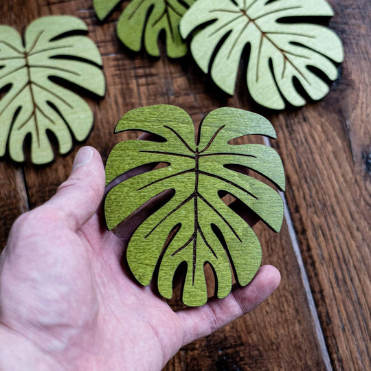 PNW Monstera Leaf Wood Coasters: Dark - Pac Nor Westy - 