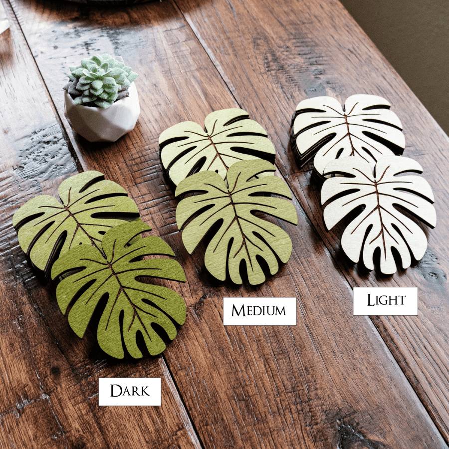 PNW Monstera Leaf Wood Coasters: Dark - Pac Nor Westy - 