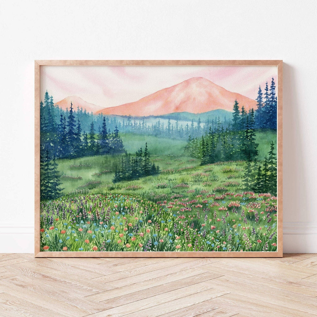 PNW Mountains in Bloom | Watercolor Art Print: 11"x14" - Pac Nor Westy - 
