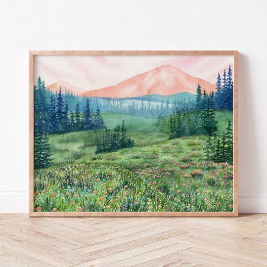 PNW Mountains in Bloom | Watercolor Art Print: 11"x14" - Pac Nor Westy - 
