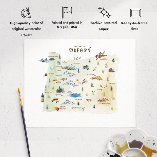 PNW Oregon Map Illustrated: 11" x 14" - Pac Nor Westy - 