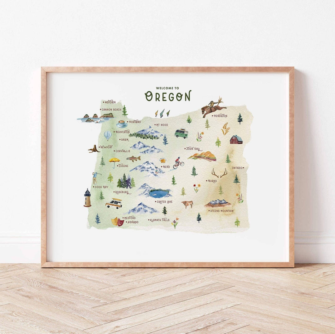 PNW Oregon Map Illustrated: 11" x 14" - Pac Nor Westy - 