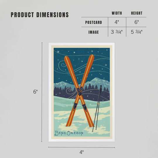 PNW PREMIUM POSTCARDS Bend, Oregon, Crossed Skis, Letterpress - Pac Nor Westy - 