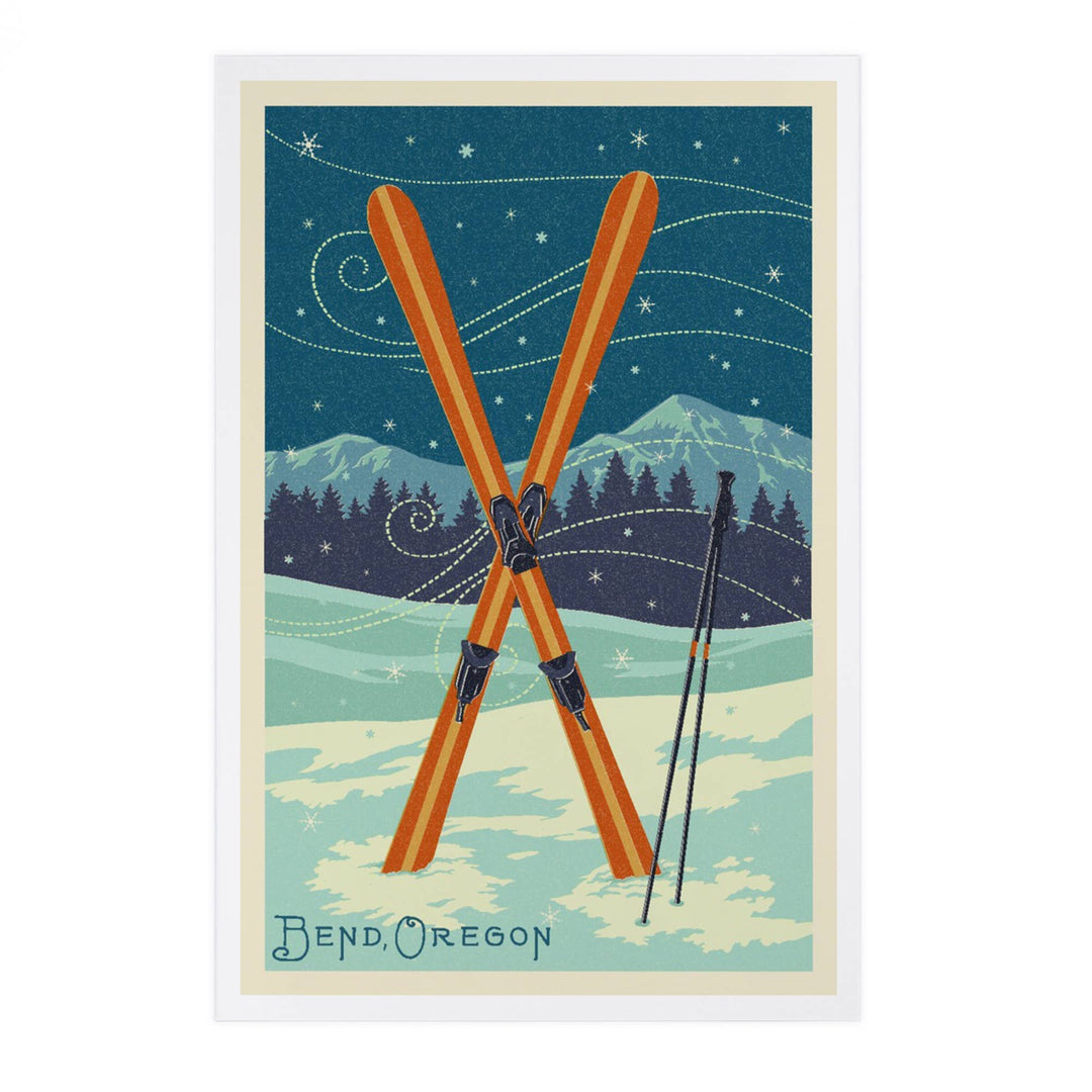 PNW PREMIUM POSTCARDS Bend, Oregon, Crossed Skis, Letterpress - Pac Nor Westy - 