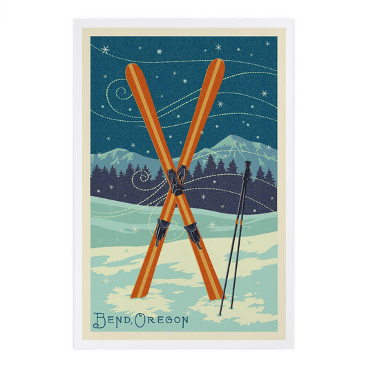 PNW PREMIUM POSTCARDS Bend, Oregon, Crossed Skis, Letterpress - Pac Nor Westy - 
