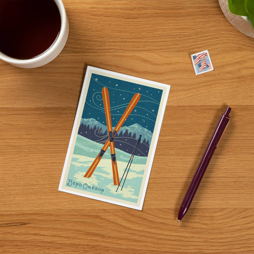 PNW PREMIUM POSTCARDS Bend, Oregon, Crossed Skis, Letterpress - Pac Nor Westy - 