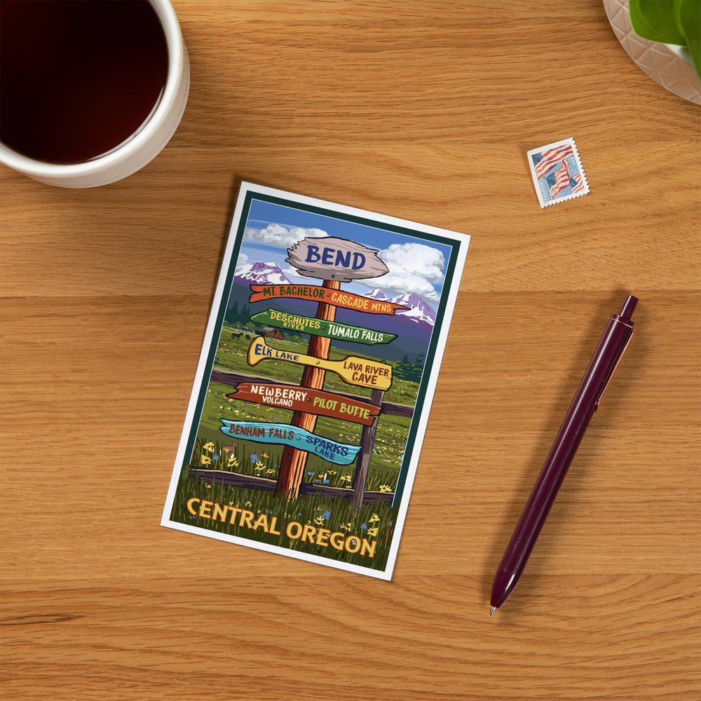 PNW PREMIUM POSTCARDS Bend, Oregon, Destination Signpost - Pac Nor Westy - 