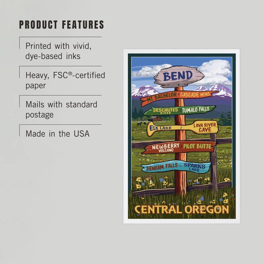 PNW PREMIUM POSTCARDS Bend, Oregon, Destination Signpost - Pac Nor Westy - 
