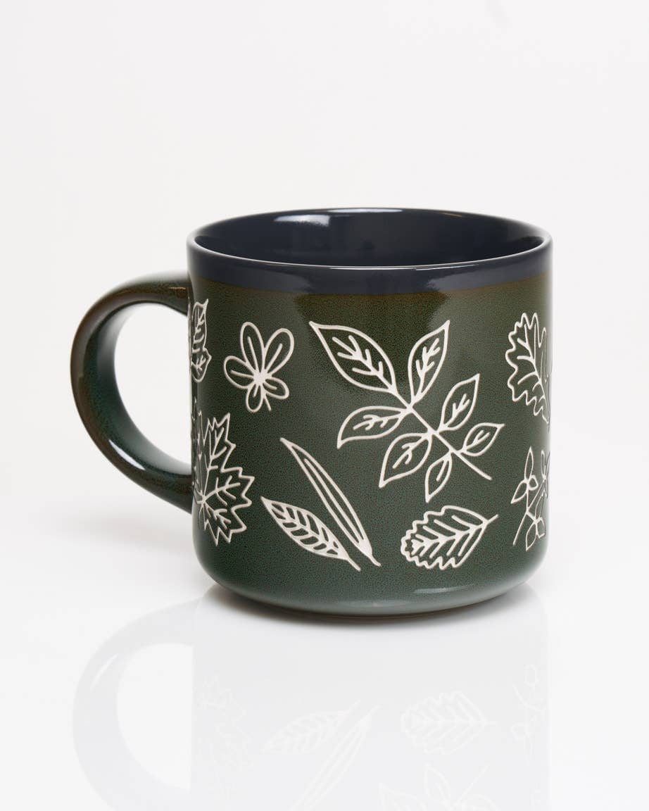PNW Pressed Leaves Hand Carved Ceramic Mug - Pac Nor Westy - 