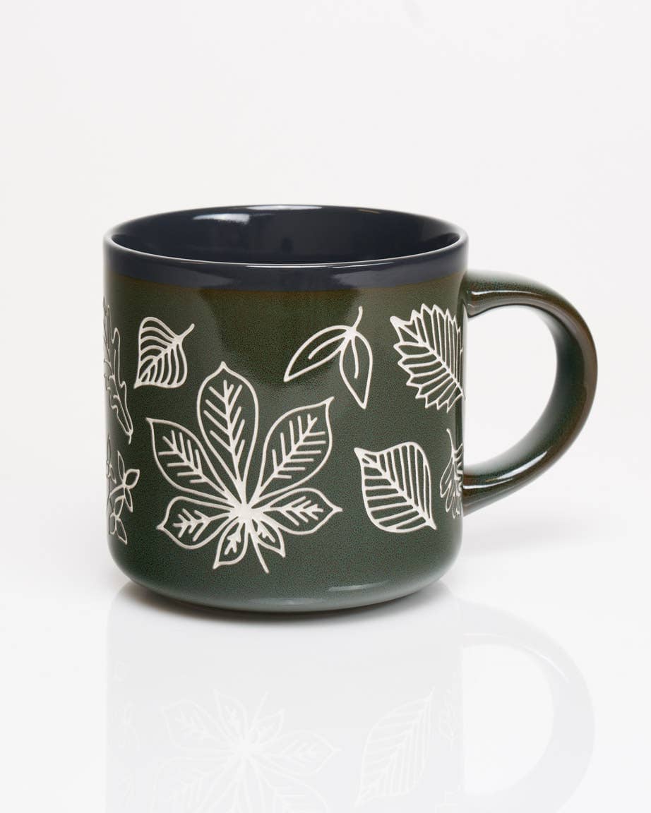 PNW Pressed Leaves Hand Carved Ceramic Mug - Pac Nor Westy - 